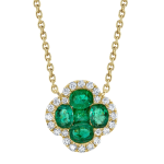 Shy Creation 14K Gold Emerald Pendant Necklace with Diamond