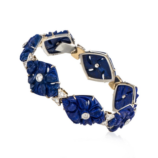 Vintage/Estate Two-Tone 18K Gold Lapis Station Bracelet