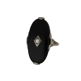 Vintage/Estate White 10K Gold Onyx Solitaire Ring with Diamond