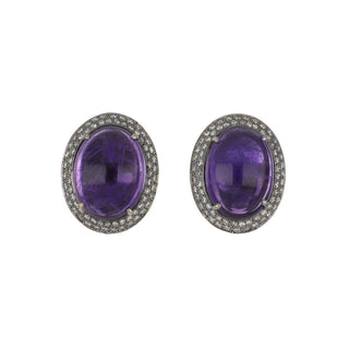 Vintage/Estate 18K Gold Amethysts Button Earrings with Diamonds