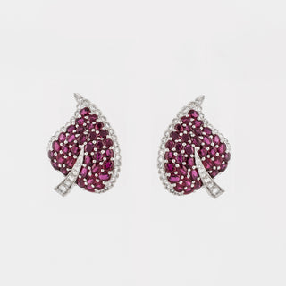 18K White Gold Rubies Clip Earrings with Diamonds