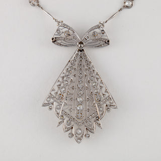 White Platinum Diamond Pendant Necklace with Pearls