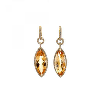 Vintage/Estate 18K Gold Citrines Drop Earrings with Diamonds