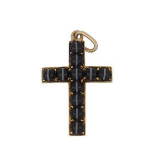 Victorian 14K Gold Banded Agate Bead Cross