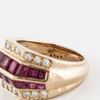 Vintage 1990s Oscar Heyman 18K Gold Rubies Cocktail Ring with Diamonds