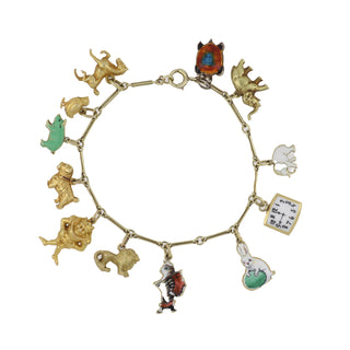 Mid-Century 14K Gold Enamel Animal Charm Bracelet