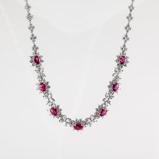 Estate Platinum Ruby and Diamond Cluster Necklace