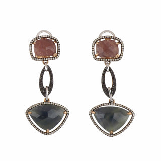 Tenenbaum Collection Two-Tone Sterling Silver Sapphires Multi Drop Earrings with Diamond