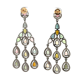 Tenenbaum Collection Sterling Silver Tourmalines Chandelier Earrings with Diamond