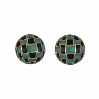 Tiffany & Co. 18K Gold Jade Button Earrings with Opal