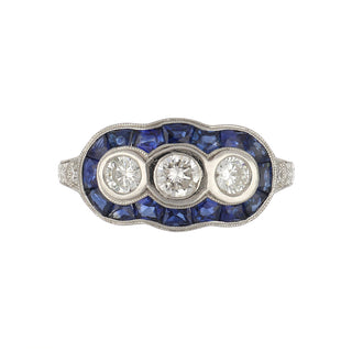 Vintage/Estate Platinum Diamonds Cluster Ring with Sapphires