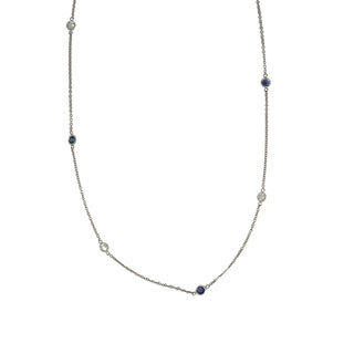 Tenenbaum Collection 18K White Gold Sapphires Chain Necklace with Stones with Diamonds