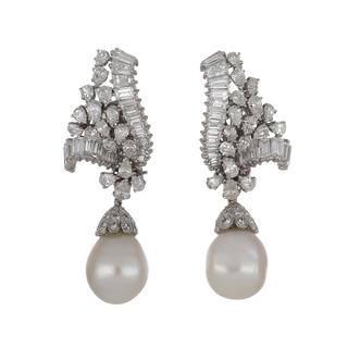 Vintage/Estate White G&PT South Sea Pearl Day/Night Earrings with Diamonds