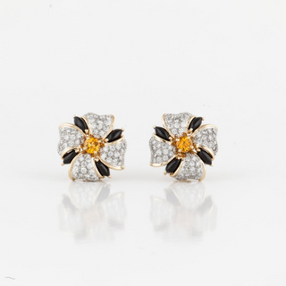 Hammerman Bros. Two-Tone Gold & Platinum Diamonds Clip Earrings with Onyxes