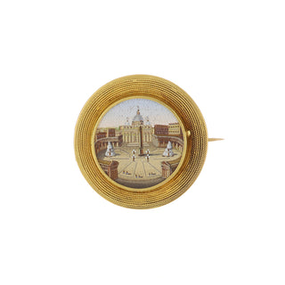 Victorian 18K Gold Micro-Mosaic Brooch