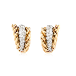 Vintage/Estate Two-Tone 18K Gold Diamonds Clip Earrings