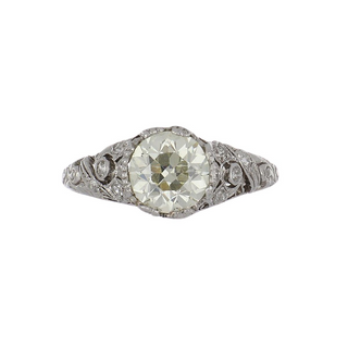 Art Deco GIA 1.36 Carat Old European-Cut Diamond Solitaire with Side Stones Engagement Ring