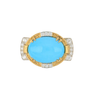 David Webb Yellow G&PT Turquoise Cocktail Ring with Diamonds