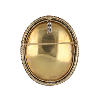 Victorian 18K Gold & Silver Painted Plaque Pin/Pendant with Diamonds