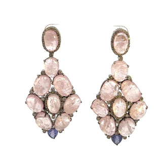 Tenenbaum Collection Sterling Silver Morganites Drop Earrings with Tanzanites