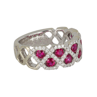 Estate Spark Creations 18K White Gold Ruby and Diamond Band