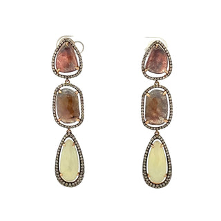 Tenenbaum Collection 18K Rose Gold Sapphires Multi Drop Earrings with Diamond