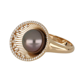 Mastoloni 18K Rose Gold Tahitian Pearl Cocktail Ring with Diamonds