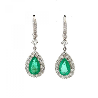 Vintage Collection White G&PT Emeralds Drop Earrings with Diamonds