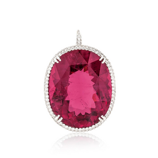 Vintage/Estate 18K White Gold Rubellite Tourmaline Drop Pendant with Diamonds