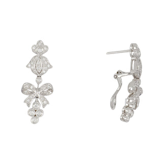 Antique-Style 18K White Gold Diamonds Ribbon Drop Earrings