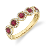 Shy Creation 14K Gold Ruby and Diamond Halo Half Band