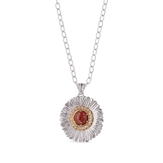 Buccellati Sterling Silver Daisy Pendant Necklace in Red Jasper