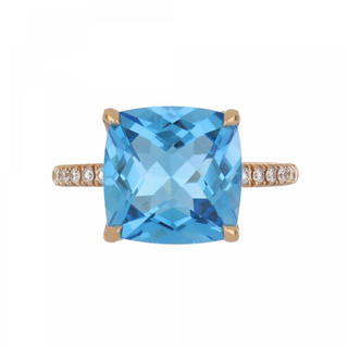 Lisa Nik 18K Rose Gold Blue Topaz Cocktail Ring with Diamonds