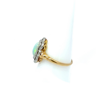 Two-Tone Gold & Silver Opal Cluster/Halo Ring with Diamonds