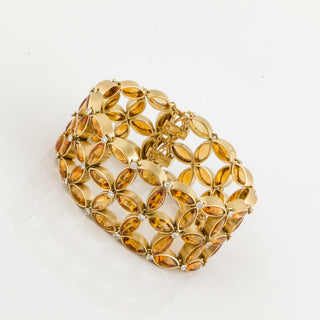 Signed 18K Gold Citrines Link Bracelet with Diamonds