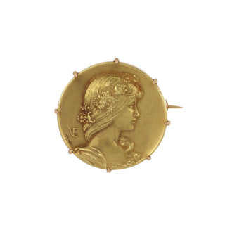 Art Nouveau 18K Gold Woman Pin