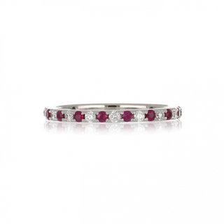 Vintage/Estate 18K White Gold Rubies Eternity Ring with Diamonds