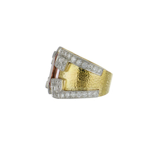 David Webb 18K Gold Kunzite Cocktail Ring with Diamonds