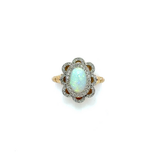 Two-Tone Gold & Silver Opal Cluster/Halo Ring with Diamonds