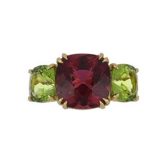 Seaman Schepps 18K Gold Tourmaline 3 Stone Ring with Peridot