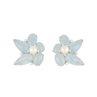 Tenenbaum Collection 18K White Gold Aquas Clip Earrings with Pearls