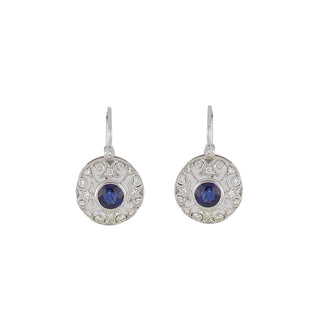 Vintage/Estate White 14K Gold Sapphires Drop Earrings with Diamonds