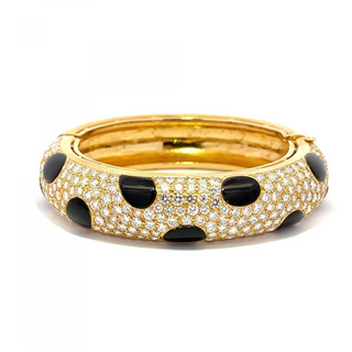 Estate 18K Gold Diamond Bangle Bracelet with Onyx