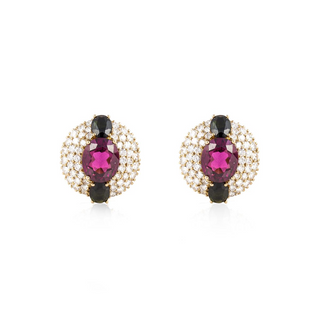 Hammerman Bros. 18K Gold Diamonds Button Earrings with Rubellite Tourmalines