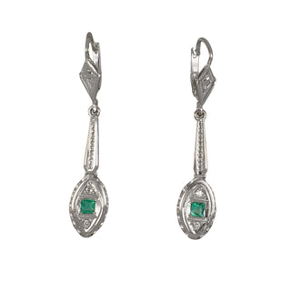 White Platinum Emeralds Drop Earrings with Diamonds