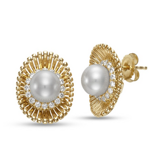 Mastoloni 18K Gold Freshwater Pearl Stud Earrings with Diamond