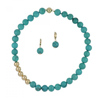 Mid-Century 14K Gold Turquoise Bead Necklace with Earrings