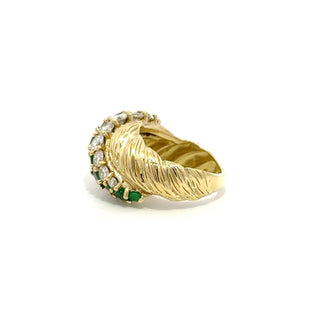 Vintage/Estate 18K Gold Emeralds Dome Ring with Diamonds