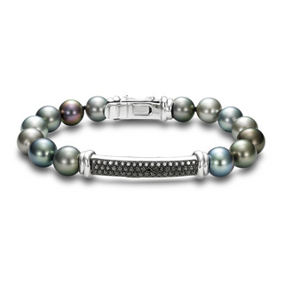 Mastoloni 18K White Gold Tahitian Pearl Station Bracelet with Diamond