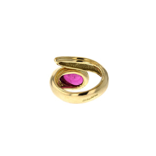 Estate Signed 18K Gold Rubellite Tourmaline Bypass Ring